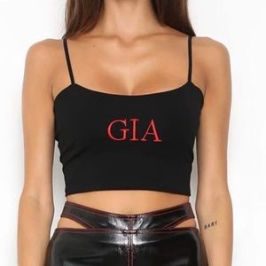 I.AM.GIA Size L Black Crop Top with Red Font